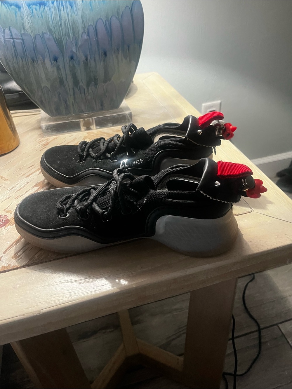 Christian Louboutin Kids Black Sneakers with Red Heel Accents